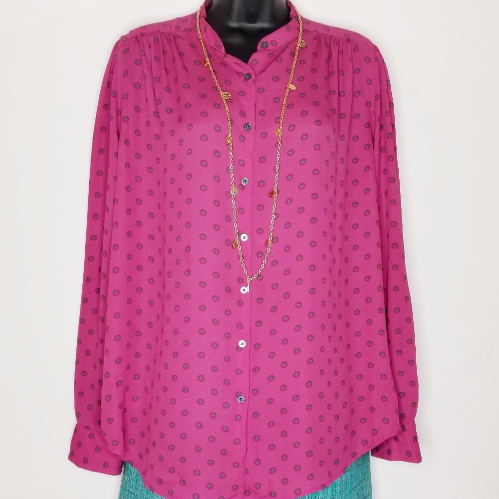 LOFT SZ Medium Pink and blue long sleeve blouse